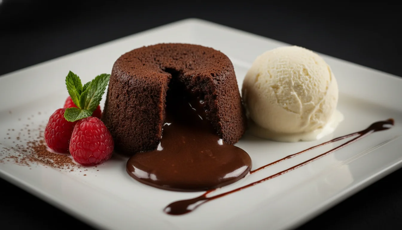 Chocolate lava cake with vanilla ice cream