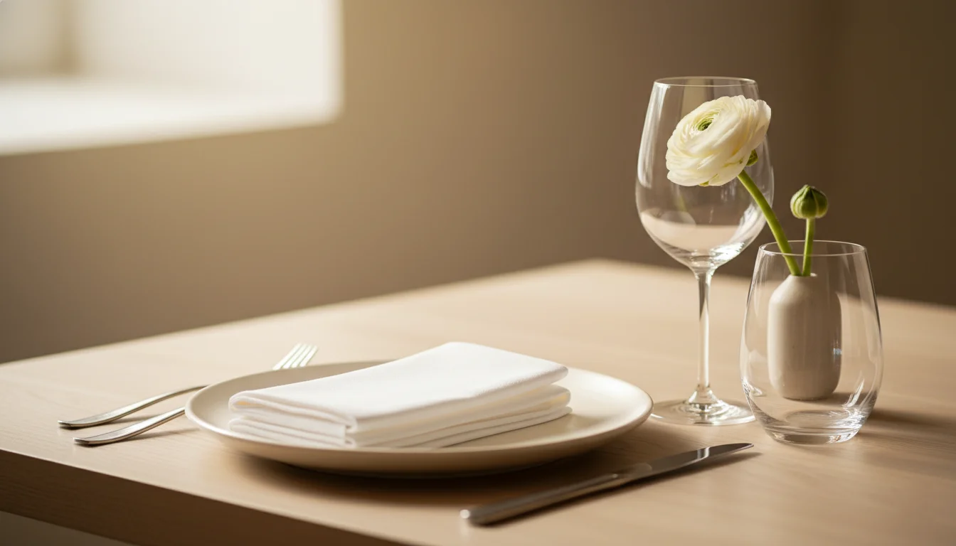 Minimalist table setting with white napkin