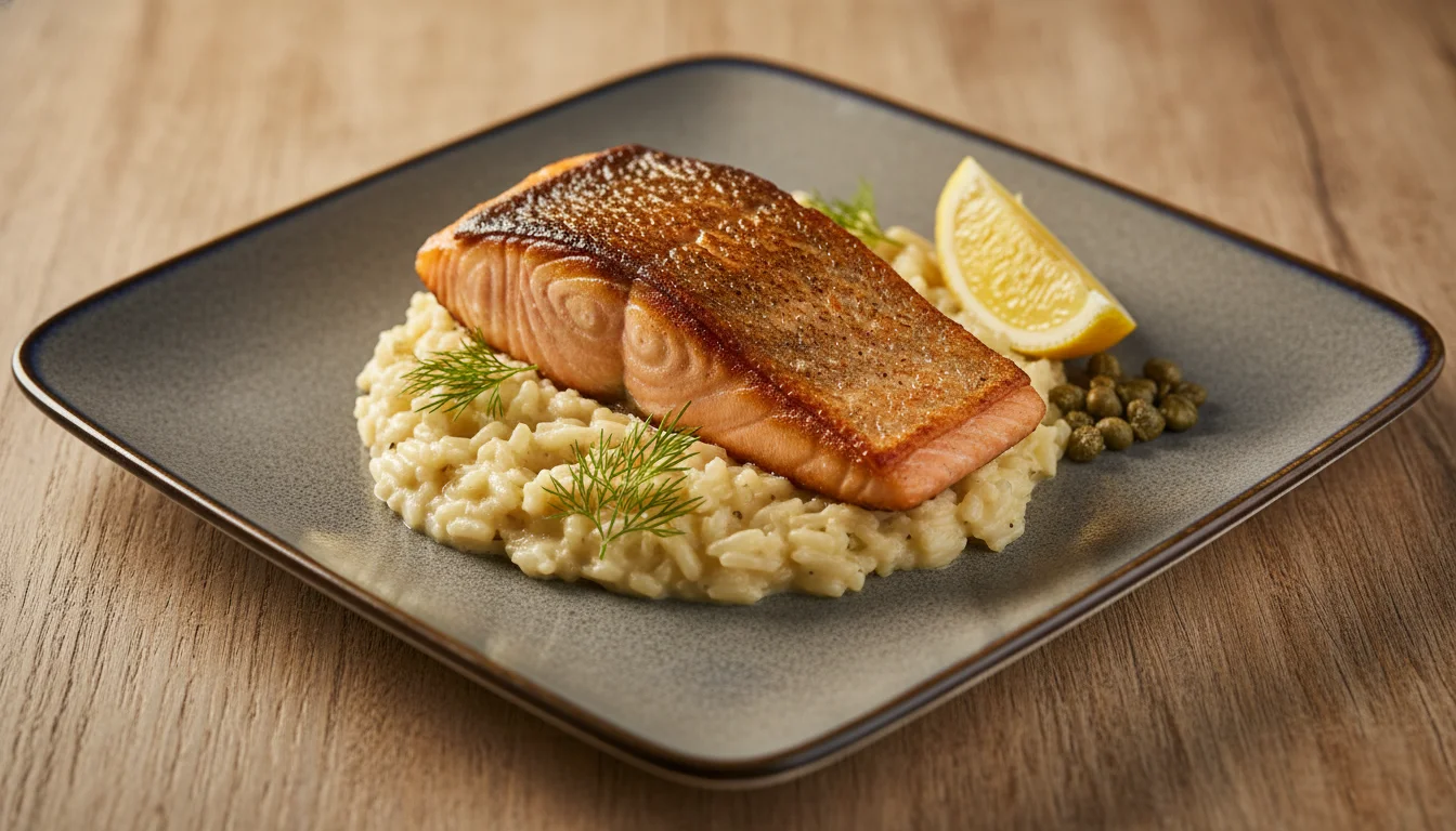 Pan-seared salmon with lemon risotto