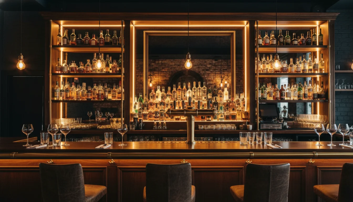 Upscale restaurant bar with premium spirits